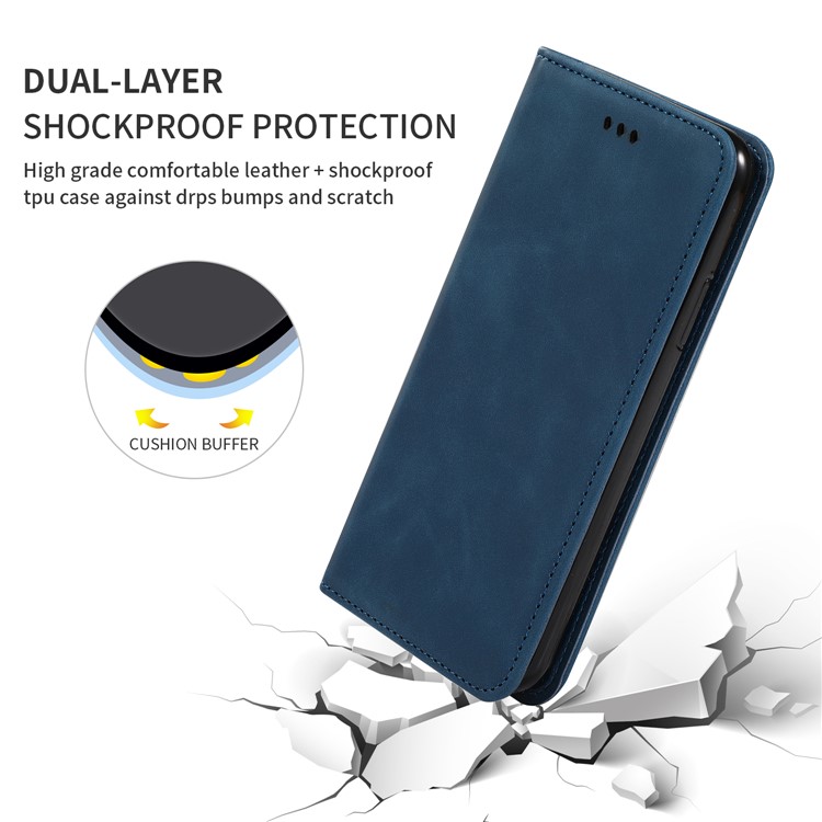 Auto-absorbed Business Style PU Leather Stand Phone Case with Card Slots for Samsung Galaxy A20e / A202F / A10e - Blue-5