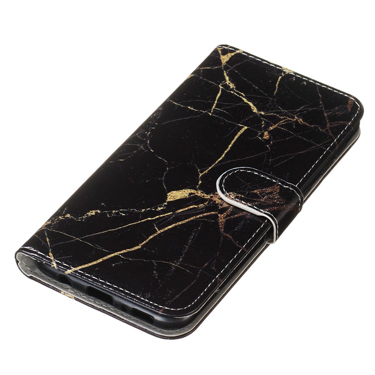 Marble Pattern Printing Leather Wallet Stand Protective Case for Samsung Galaxy M30 / A40s - Black / Marble-6