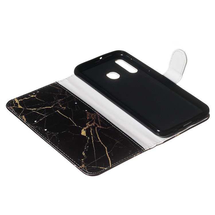 Marble Pattern Printing Leather Wallet Stand Protective Case for Samsung Galaxy M30 / A40s - Black / Marble-8