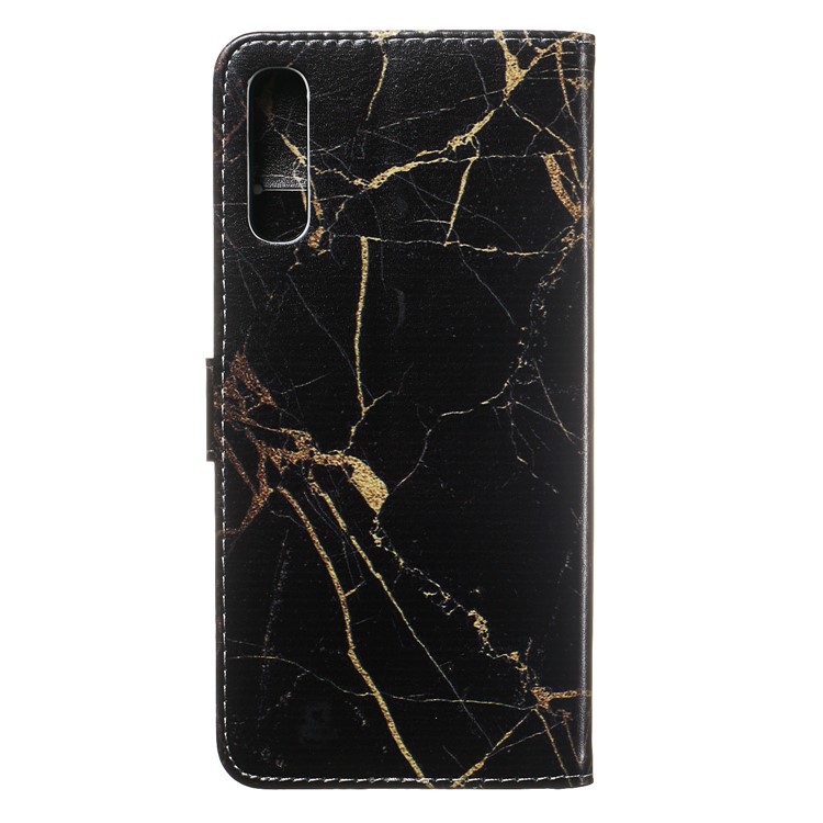 Pattern Printing Leather Wallet Stand Protective Case for Samsung Galaxy A70 - Black / Marble-5