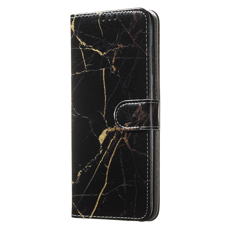 Pattern Printing Leather Wallet Stand Protective Case for Samsung Galaxy A70 - Black / Marble-7