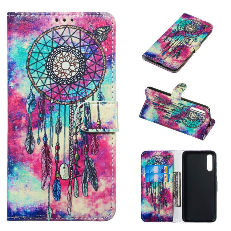 Marble Pattern Printing Leather Wallet Stand Protective Case for Samsung Galaxy A50 - Dream Catcher-1