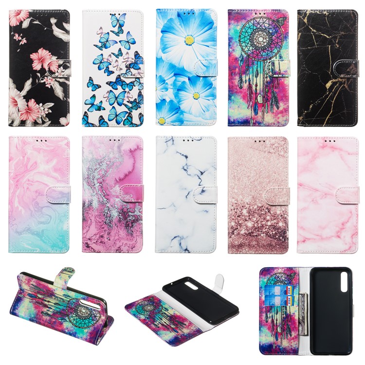 Marble Pattern Printing Leather Wallet Stand Protective Case for Samsung Galaxy A50 - Dream Catcher-9