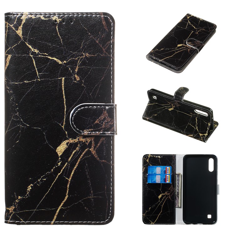 Marble Pattern Printing Leather Wallet Stand Protective Case for Samsung Galaxy A10 / M10 - Black / Marble-1