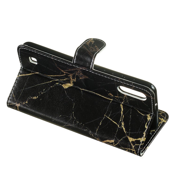 Marble Pattern Printing Leather Wallet Stand Protective Case for Samsung Galaxy A10 / M10 - Black / Marble-3