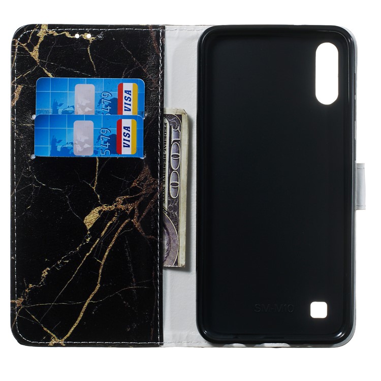 Marble Pattern Printing Leather Wallet Stand Protective Case for Samsung Galaxy A10 / M10 - Black / Marble-4