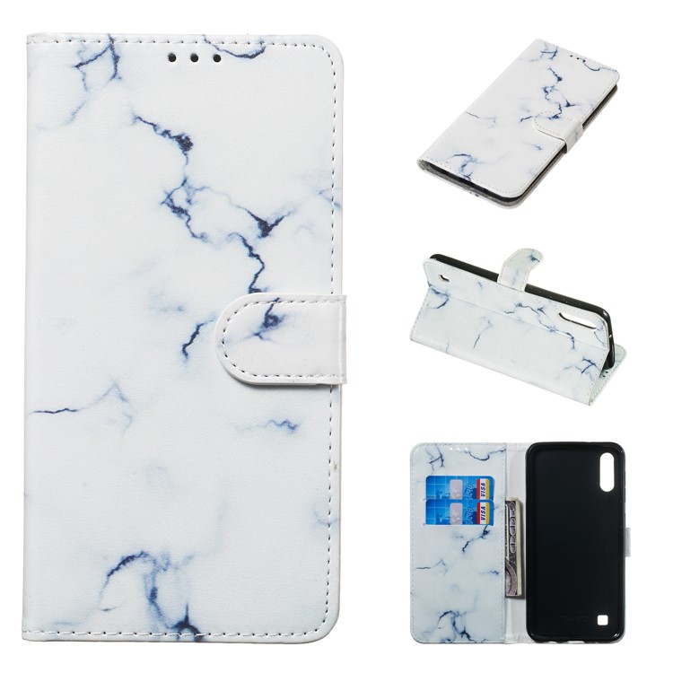 Marble Pattern Printing Leather Wallet Stand Protective Case for Samsung Galaxy A10 / M10 - White / Marble-1