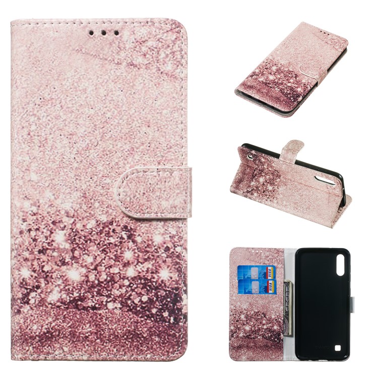 Marble Pattern Printing Leather Wallet Stand Protective Case for Samsung Galaxy A10 / M10 - Glitter Pattern-1