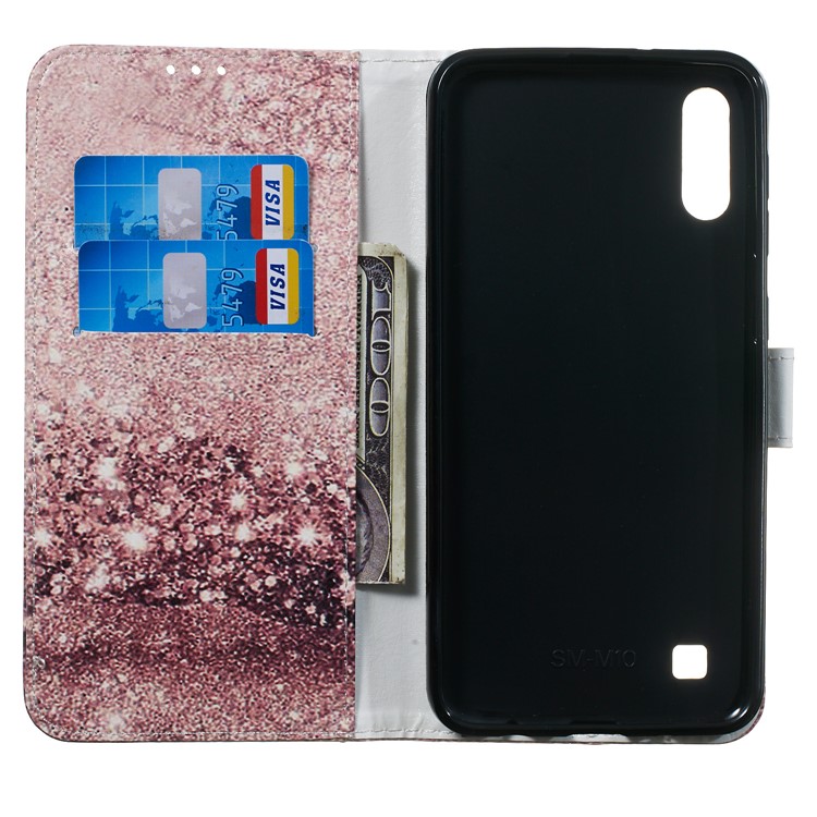 Marble Pattern Printing Leather Wallet Stand Protective Case for Samsung Galaxy A10 / M10 - Glitter Pattern-4