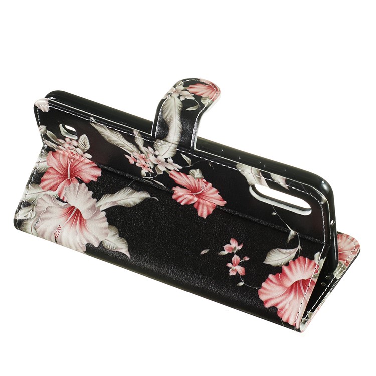 Custodia In Pelle Stampa Modello In Marmo Custodia Protettiva Per Samsung Galaxy A10 / M10 - Nero / Fiori-3