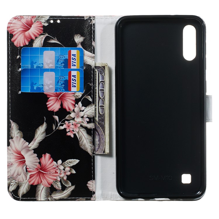 Custodia In Pelle Stampa Modello In Marmo Custodia Protettiva Per Samsung Galaxy A10 / M10 - Nero / Fiori-4