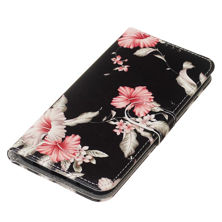 Custodia In Pelle Stampa Modello In Marmo Custodia Protettiva Per Samsung Galaxy A10 / M10 - Nero / Fiori-6