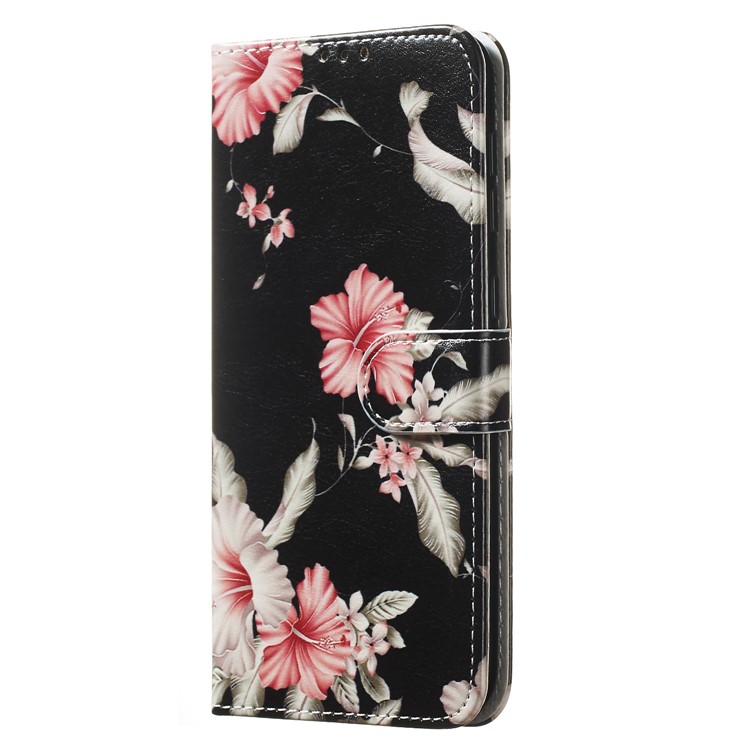 Custodia In Pelle Stampa Modello In Marmo Custodia Protettiva Per Samsung Galaxy A10 / M10 - Nero / Fiori-7