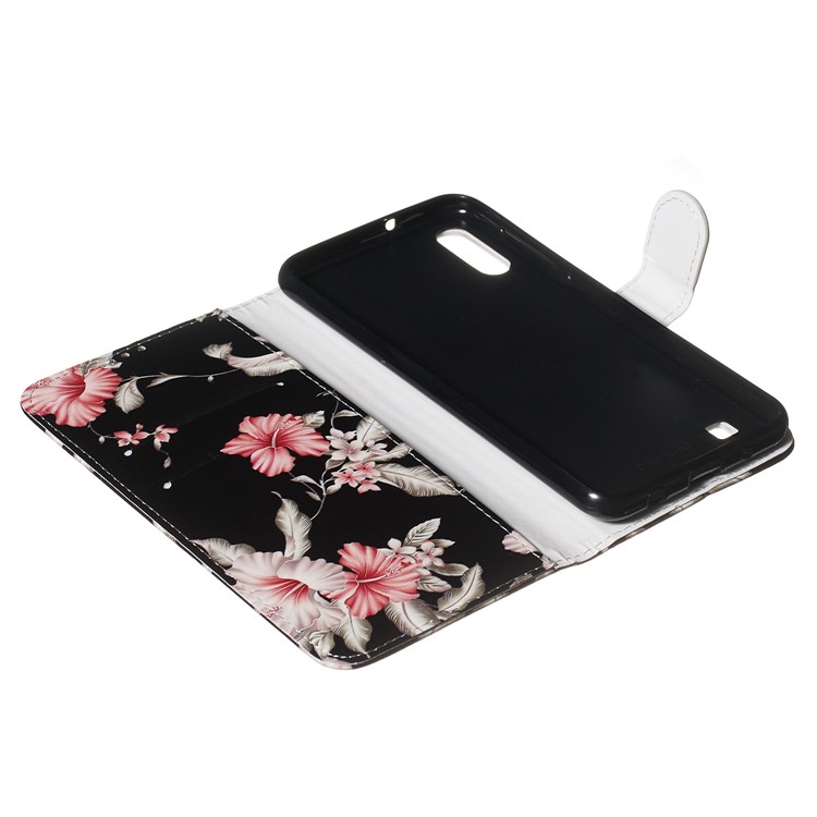 Custodia In Pelle Stampa Modello In Marmo Custodia Protettiva Per Samsung Galaxy A10 / M10 - Nero / Fiori-8