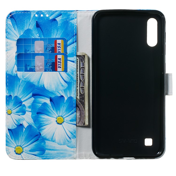 Marble Pattern Printing Leather Wallet Stand Protective Case for Samsung Galaxy A10 / M10 - Blue Flowers-4