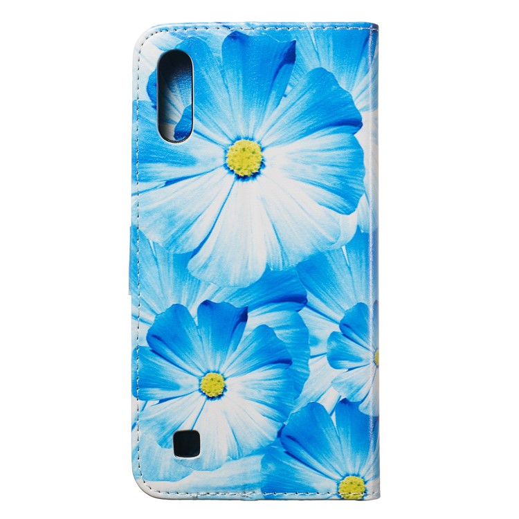 Marble Pattern Printing Leather Wallet Stand Protective Case for Samsung Galaxy A10 / M10 - Blue Flowers-5