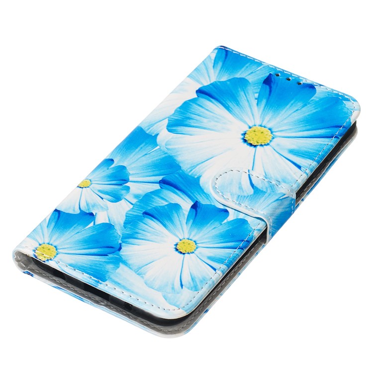 Marble Pattern Printing Leather Wallet Stand Protective Case for Samsung Galaxy A10 / M10 - Blue Flowers-6