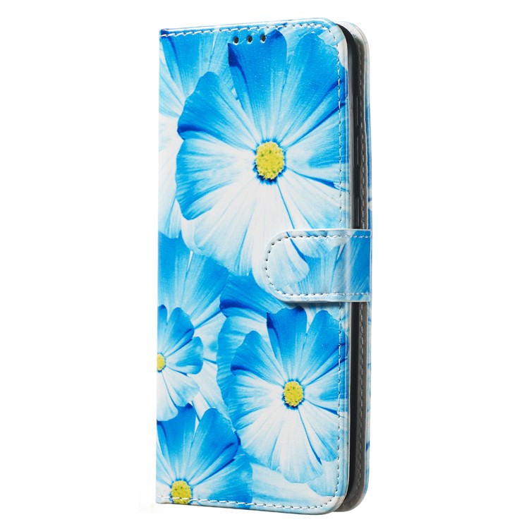 Marble Pattern Printing Leather Wallet Stand Protective Case for Samsung Galaxy A10 / M10 - Blue Flowers-7