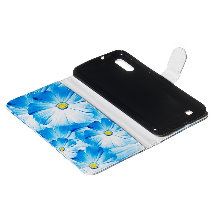 Marble Pattern Printing Leather Wallet Stand Protective Case for Samsung Galaxy A10 / M10 - Blue Flowers-8