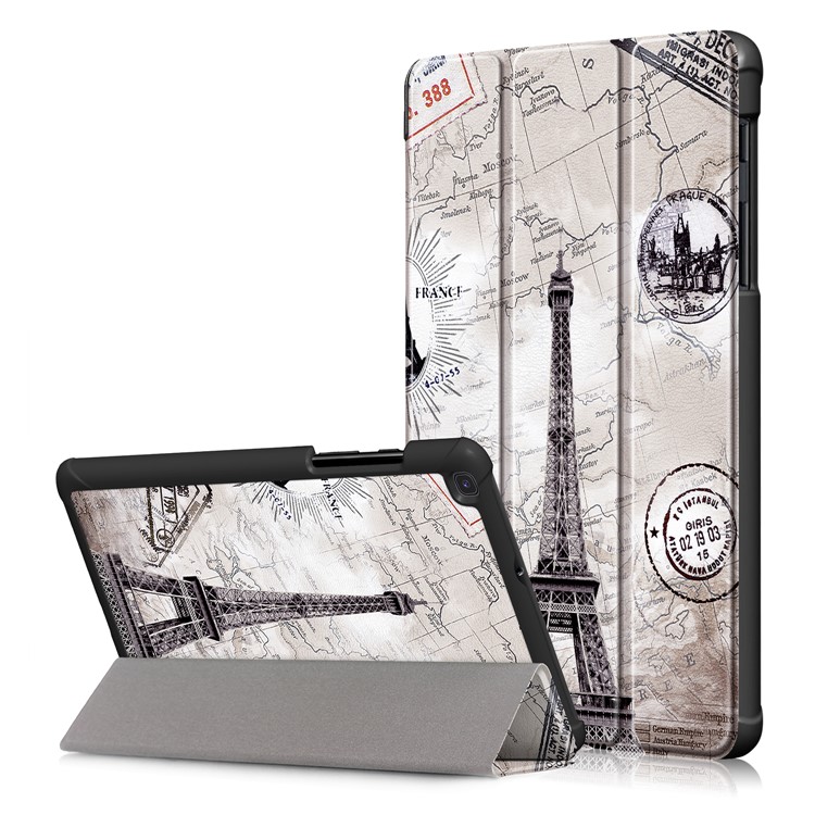 Pattern Printing Tri-fold Stand Leather Tablet Shell for Samsung Galaxy Tab Tab A 8.0 Wi-Fi (2019) T290/ LTE T295 T297 - Retro Eiffel Tower-1
