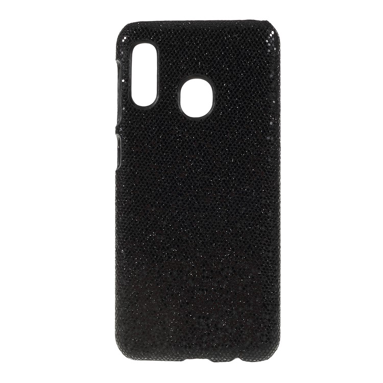 PU Leather Coated PC Hard Protective Back Casing for Samsung Galaxy A20e - Black Glittery Sequins-1