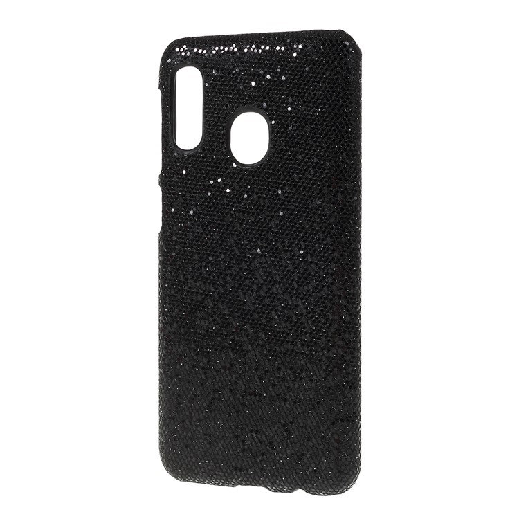 PU Leather Coated PC Hard Protective Back Casing for Samsung Galaxy A20e - Black Glittery Sequins-2