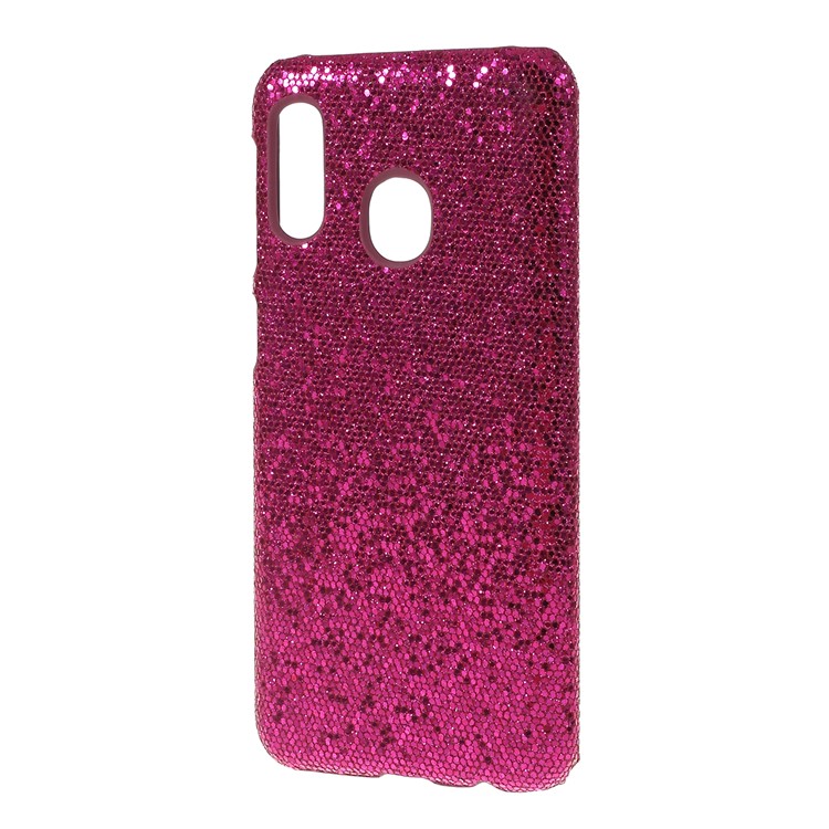 PU Leather Coated PC Hard Protective Back Casing for Samsung Galaxy A20e - Rose Glittery Sequins-2