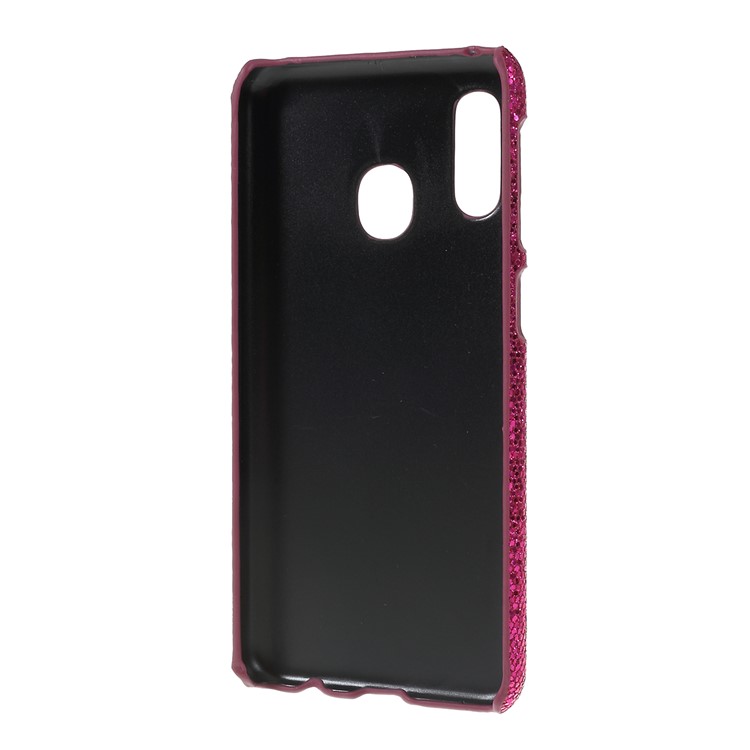 PU Leather Coated PC Hard Protective Back Casing for Samsung Galaxy A20e - Rose Glittery Sequins-3
