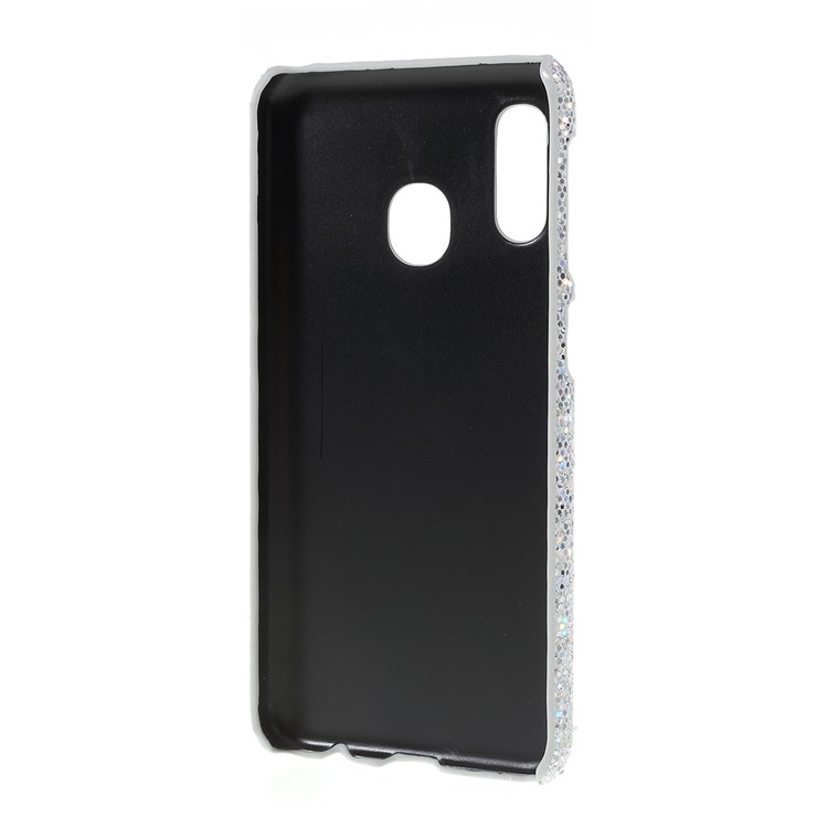 PU Leather Coated PC Hard Protective Back Casing for Samsung Galaxy A20e - Silver Glittery Sequins-3