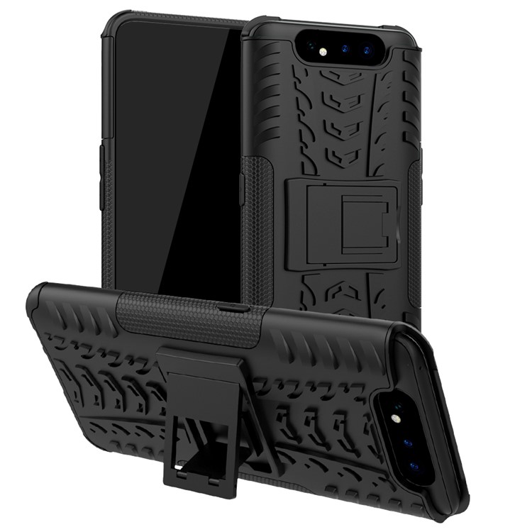 Tyre Pattern PC TPU Hybrid Phone Cover with Kickstand for Samsung Galaxy A80/A90 - Black-1