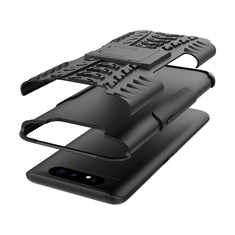 Patrón de Neumáticos PC TPU TPU Teléfono Cubierta Con Kickstand Para Samsung Galaxy A80/A90 - Negro-5