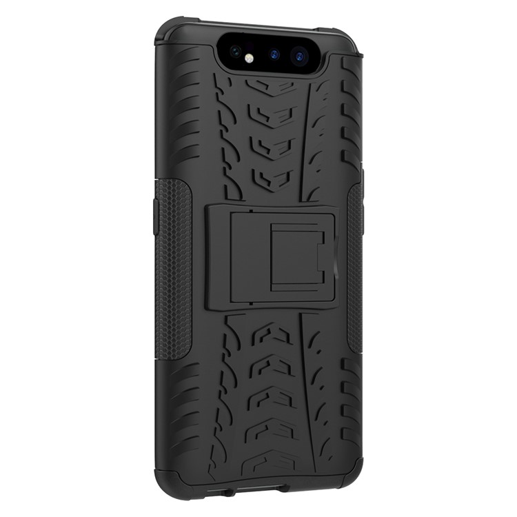 Patrón de Neumáticos PC TPU TPU Teléfono Cubierta Con Kickstand Para Samsung Galaxy A80/A90 - Negro-8