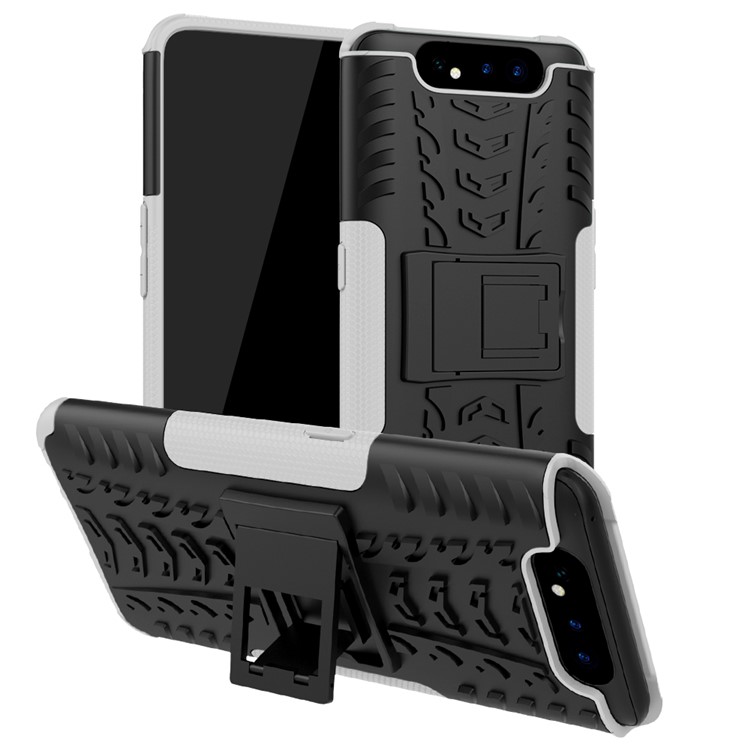Tyre Pattern PC TPU Hybrid Phone Cover with Kickstand for Samsung Galaxy A80/A90 - Grey-1