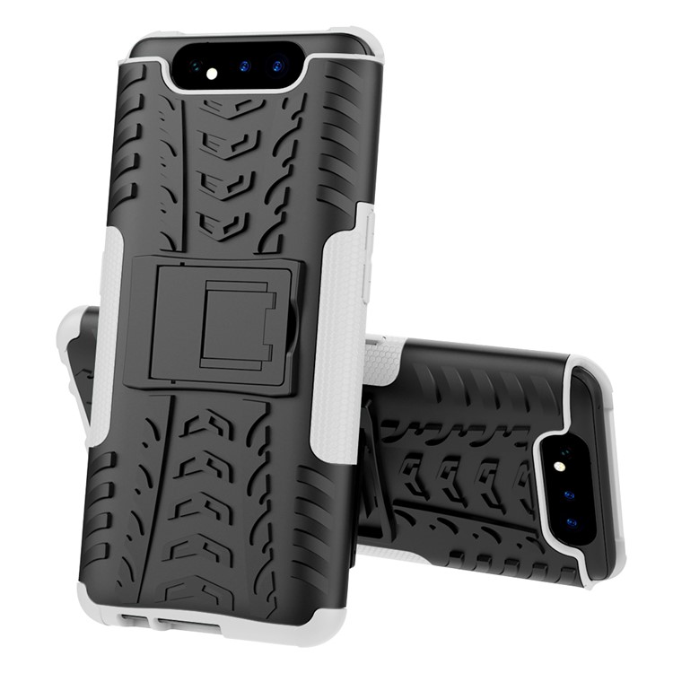 Tyre Pattern PC TPU Hybrid Phone Cover with Kickstand for Samsung Galaxy A80/A90 - Grey-2
