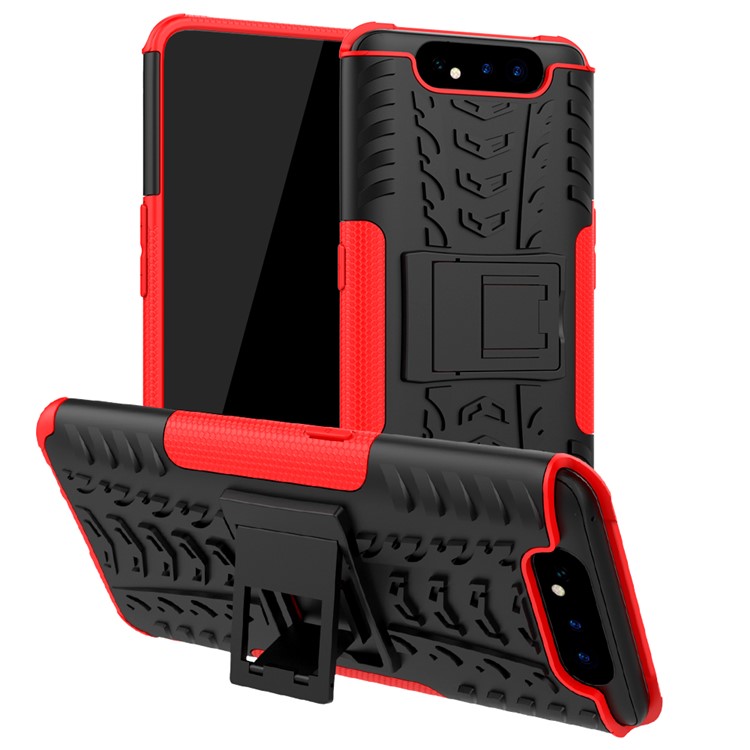 Tyre Pattern PC TPU Hybrid Phone Cover with Kickstand for Samsung Galaxy A80/A90 - Red-1