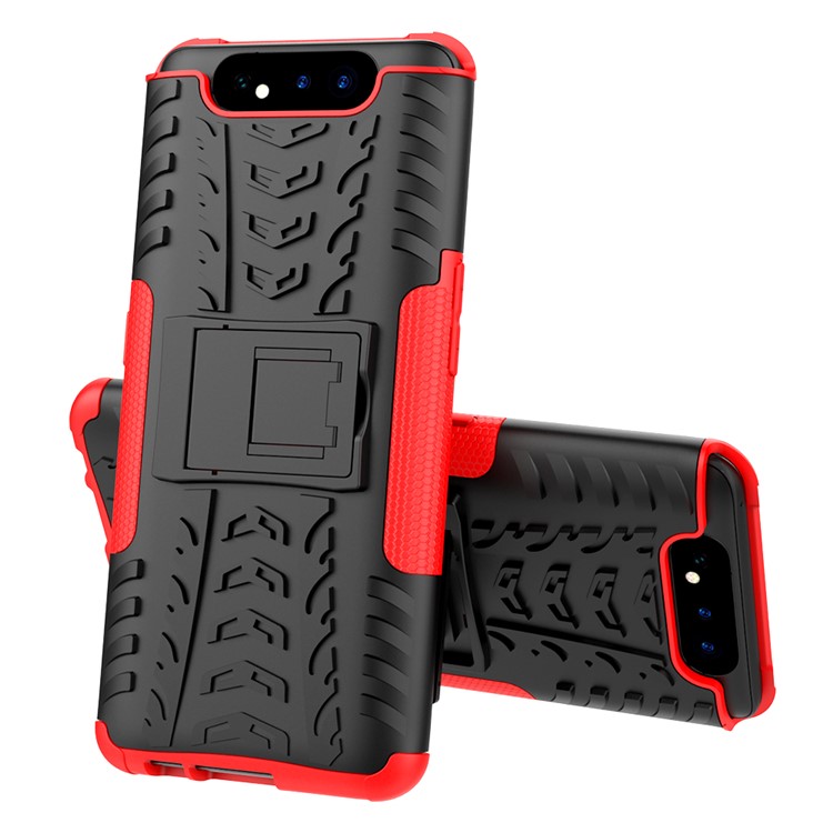 Patrón de Neumáticos PC TPU TPU Teléfono Cubierta Con Kickstand Para Samsung Galaxy A80/A90 - Rojo