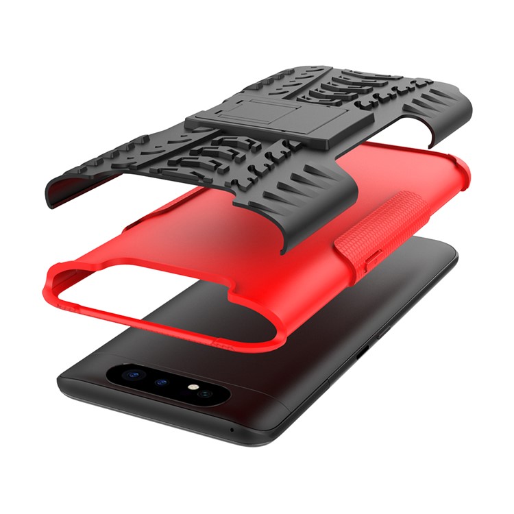 Patrón de Neumáticos PC TPU TPU Teléfono Cubierta Con Kickstand Para Samsung Galaxy A80/A90 - Rojo