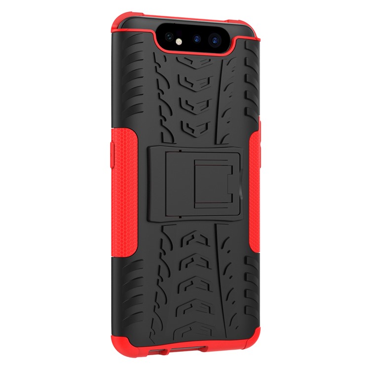 Tyre Pattern PC TPU Hybrid Phone Cover with Kickstand for Samsung Galaxy A80/A90 - Red-8
