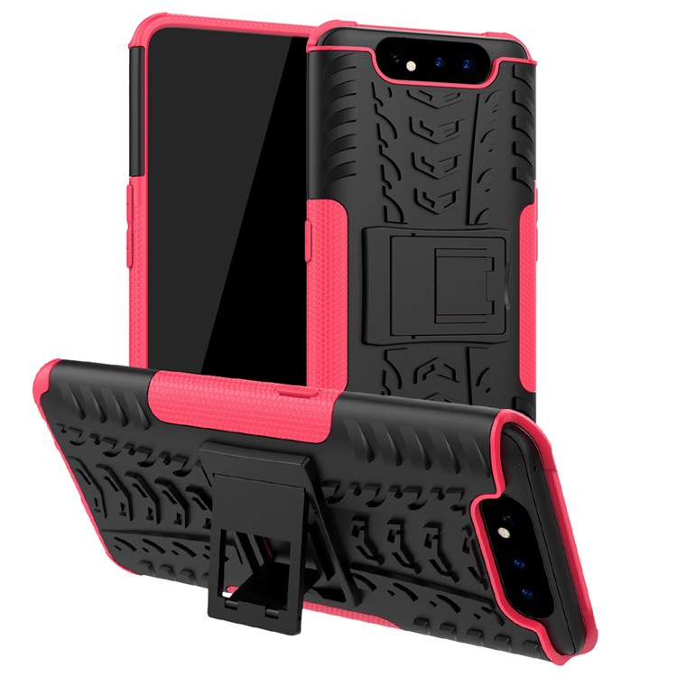Tyre Pattern PC TPU Hybrid Phone Cover with Kickstand for Samsung Galaxy A80/A90 - Rose-1
