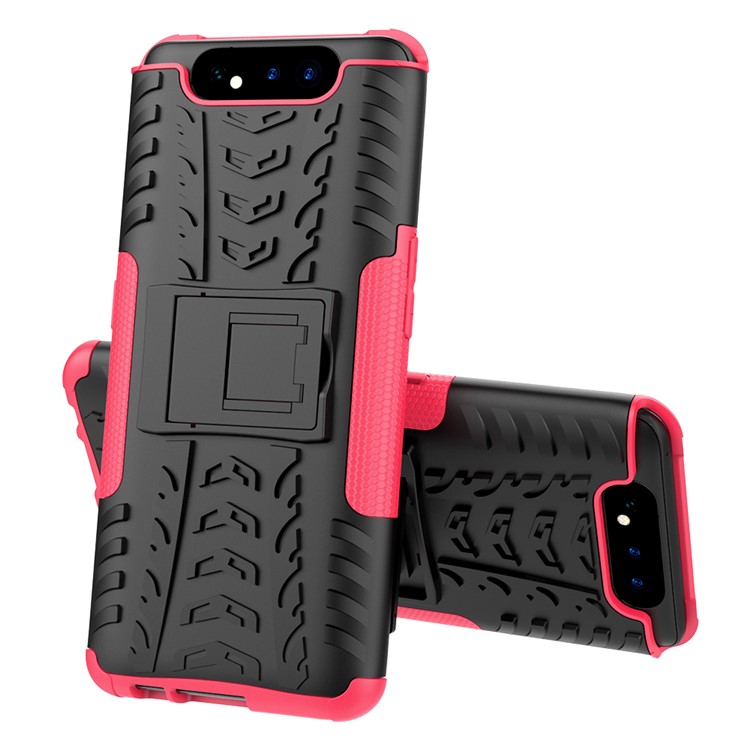 Tyre Pattern PC TPU Hybrid Phone Cover with Kickstand for Samsung Galaxy A80/A90 - Rose-2