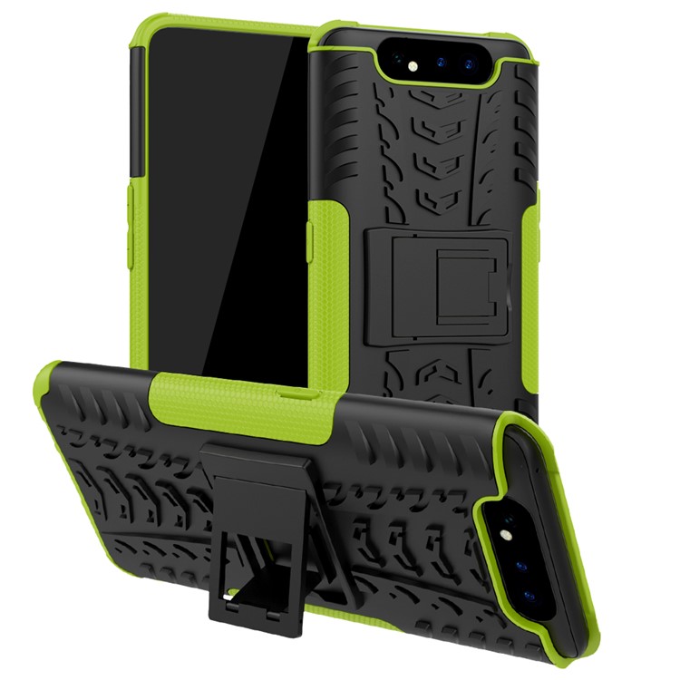 Tyre Pattern PC TPU Hybrid Phone Cover with Kickstand for Samsung Galaxy A80/A90 - Green-1