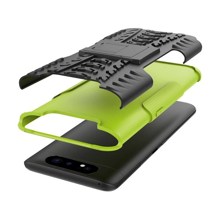 Tyre Pattern PC TPU Hybrid Phone Cover with Kickstand for Samsung Galaxy A80/A90 - Green-5