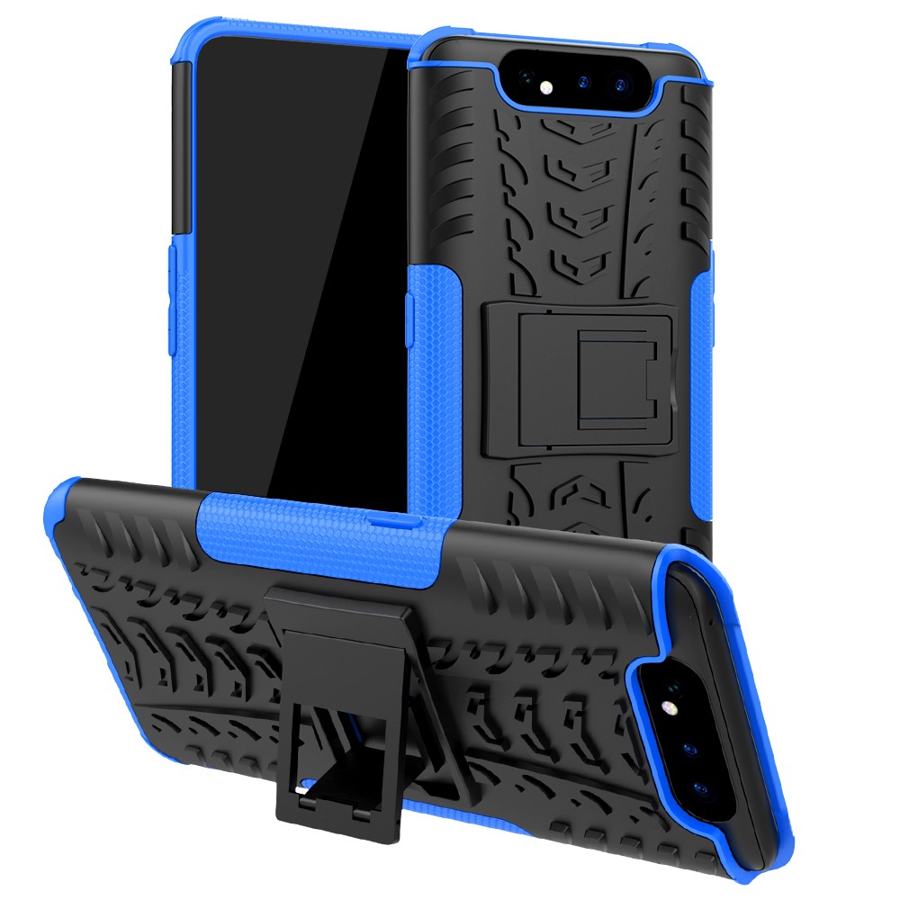 Patrón de Neumáticos PC TPU TPU Teléfono Cubierta Con Kickstand Para Samsung Galaxy A80/A90 - Azul