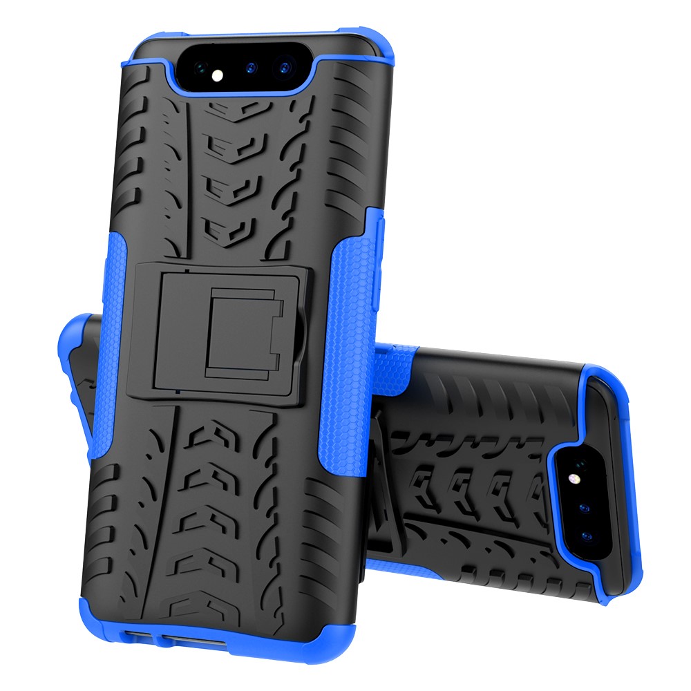 Patrón de Neumáticos PC TPU TPU Teléfono Cubierta Con Kickstand Para Samsung Galaxy A80/A90 - Azul