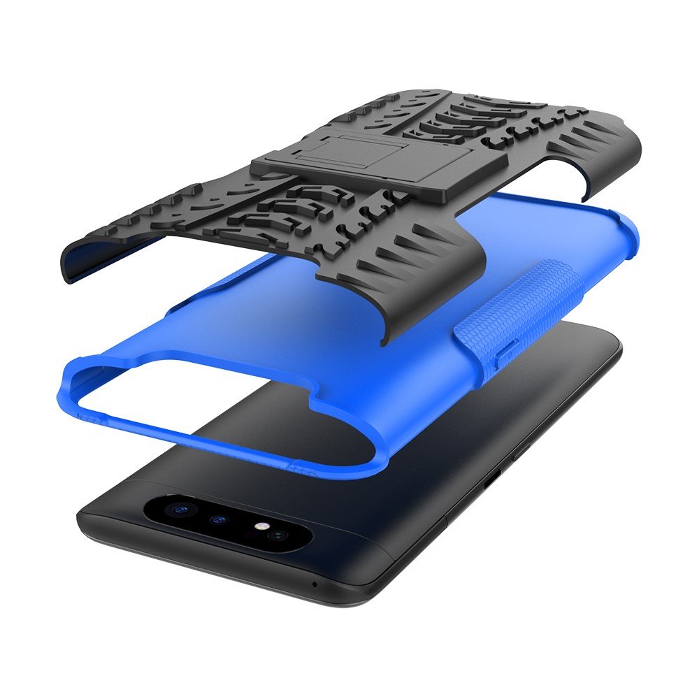 Patrón de Neumáticos PC TPU TPU Teléfono Cubierta Con Kickstand Para Samsung Galaxy A80/A90 - Azul