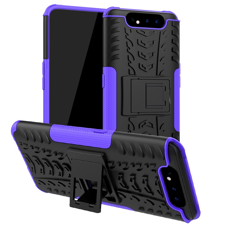 Tyre Pattern PC TPU Hybrid Phone Cover with Kickstand for Samsung Galaxy A80/A90 - Purple-1