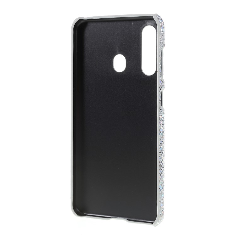 PU Leather Coated PC Hard Phone Cover for Samsung Galaxy A60 - Silver Glittery Sequins-3