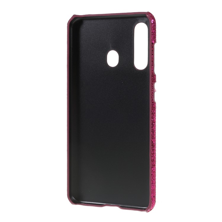 PU Leather Coated PC Hard Phone Cover for Samsung Galaxy A60 - Rose Glittery Sequins-3