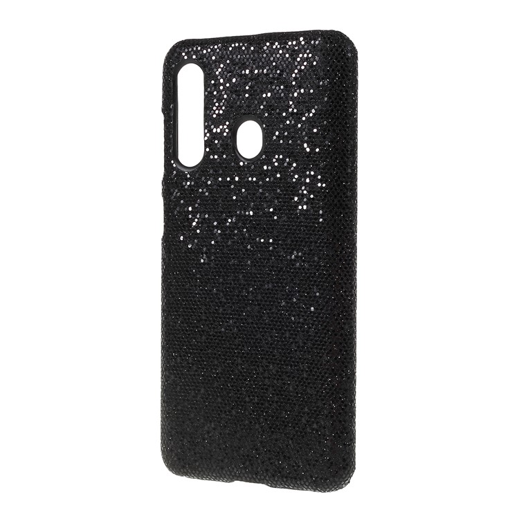 PU Leather Coated PC Hard Phone Cover for Samsung Galaxy A60 - Black Glittery Sequins-2