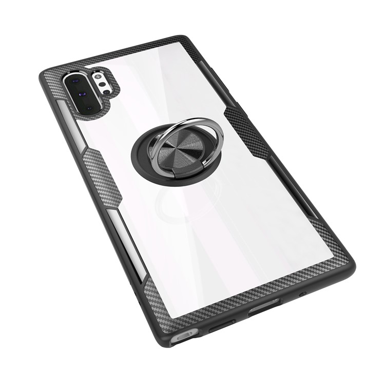 Para Samsung Galaxy Note 10 Plus / 10 Más 5G Anillo De Dedo Kickstand Incorporado Metal Magnético + TPU + PC Funda Híbrida - Negro-5